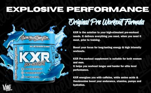 Image of KXR Pre-Workout Energy Powder | Intense Energy Pre-Workout Drink for Men and Women| Improves Performance - Enhanced Focus & Increased Endurance | 30 Servings (Original Blue Shark Gummy)