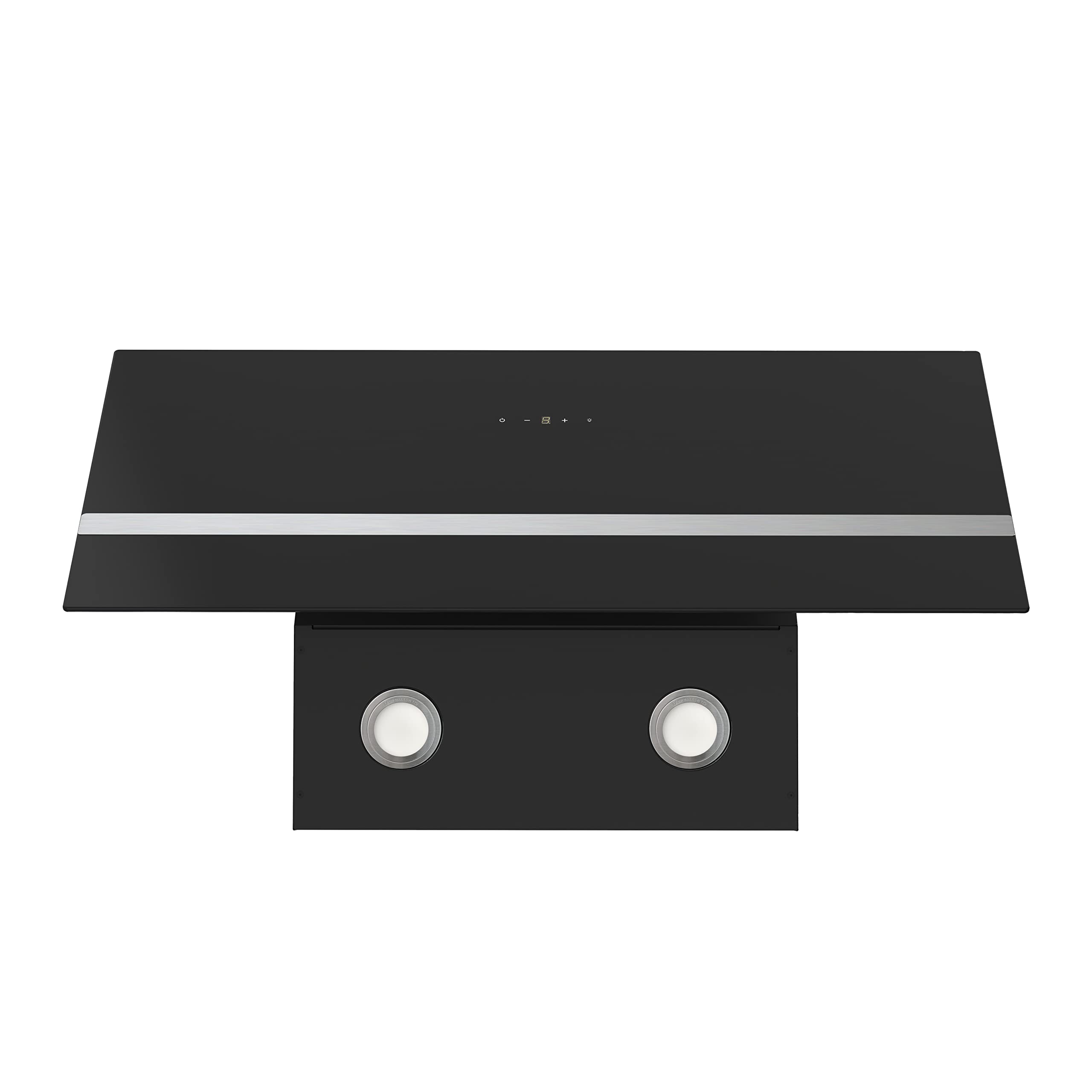 Respekta Cappa Isola senza Cappa, Cappa inclinata 90 cm, Struttura in metallo con paralume in vetro Nero, Funzione di scarico e ricircolo d'aria, CH24090SAM, A, 54 - 68 dB