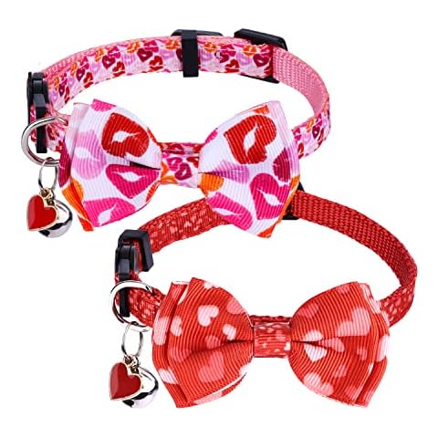 2 Piezas Collar de Gato de San Valentín con Hebilla de Seguridad Separable Cover