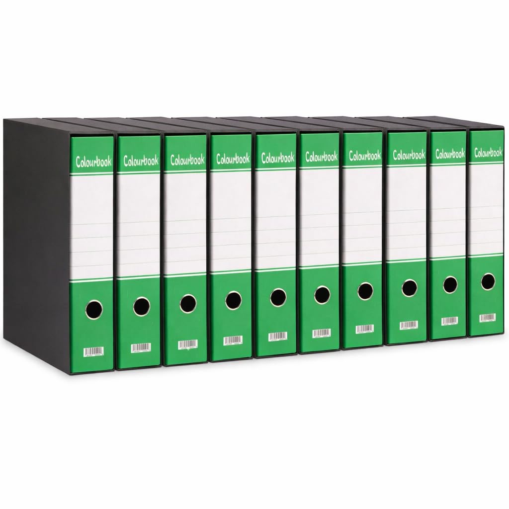Colourbook Set 10 Registratori Verde A Leva In Formato Protocollo Per Archiviazione Professionale Ufficio E Studio, Dorso 8 cm Con Custodia, Meccanismo Leva Metallo Resistente, Alta Capacita