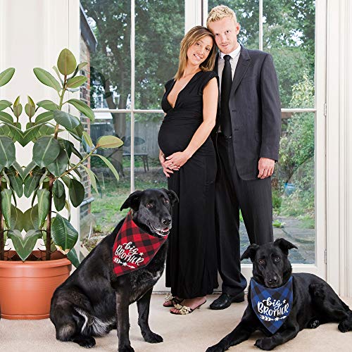 Adoggygo 2 Pack Big Sister Brother Dog Bandana Buffalo Plaid Triangle Dog Scarf Pregnancy Announcement Bandana For Small Medium Large Dogs Pets (Big Brother) #TOP1