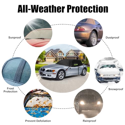 Image of Black Half Car Cover for 1996-2002 BMW Z3 Roadster | Custom Fit for Z3 Soft Top, Weatherproof Sun Protection, Reflective Strips