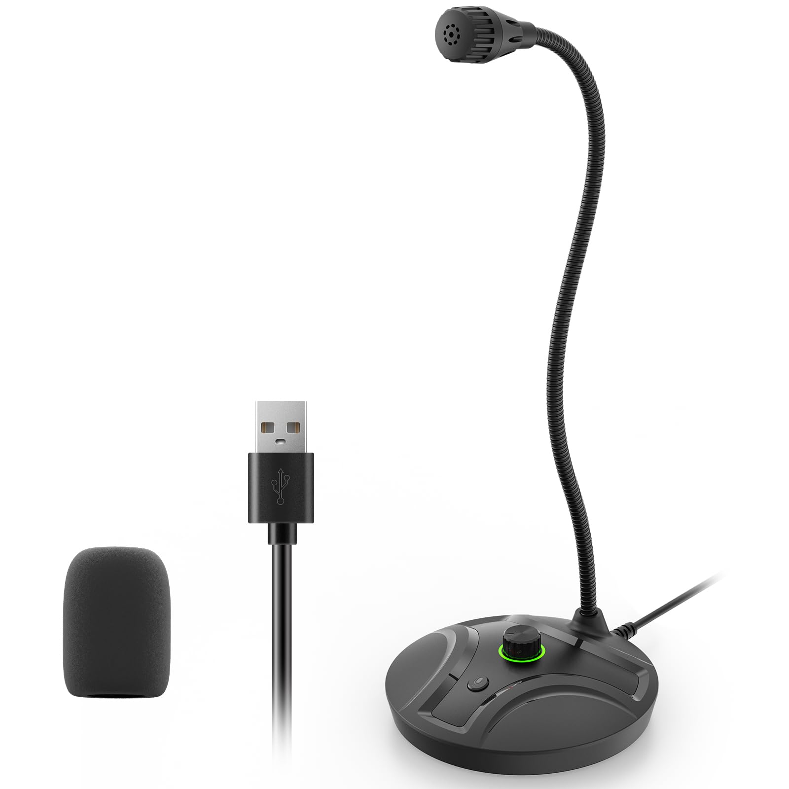 USB Computer Microphone, Plug & Play Desktop Condenser Mic for PC & Gaming with Volume Knob and One-Touch Mute Button, Compatible with Windows/Mac, Ideal for YouTube,Streaming(Black)