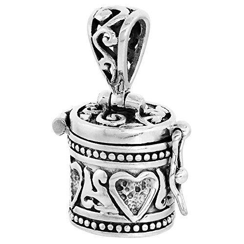 Sterling Silver Prayer Box Pendant Heart Design 1/2 inch