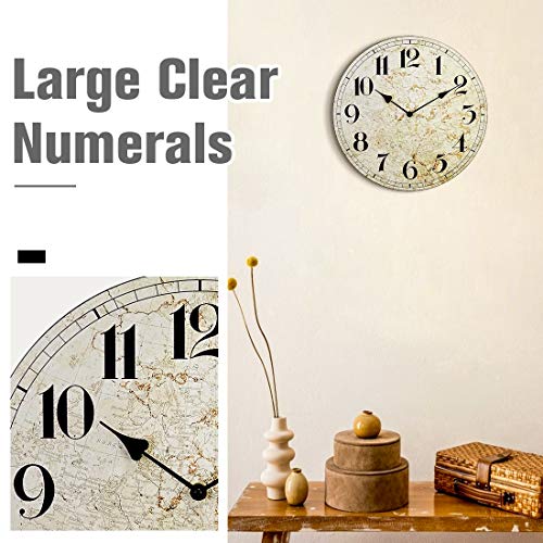 image for Large Farmhouse Wall Clock, Rustic Quiet 14'' Reclaimed Wood Map Clock