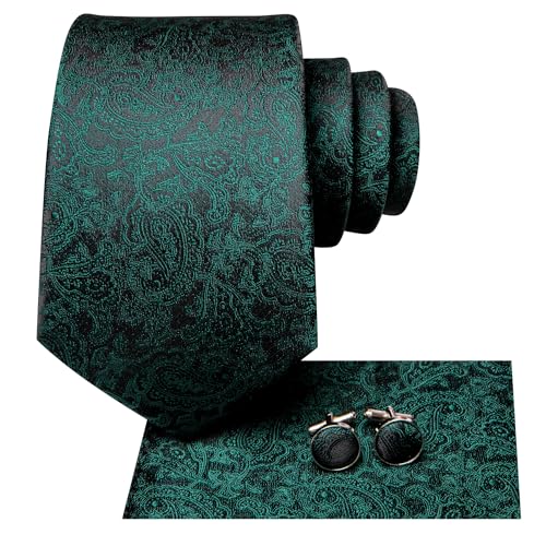 Image of Dubulle Silk Ties Set for Men Formal Paisley Striped Necktie Pocket Square Cufflinks 3PCS Sets Wedding Business Party