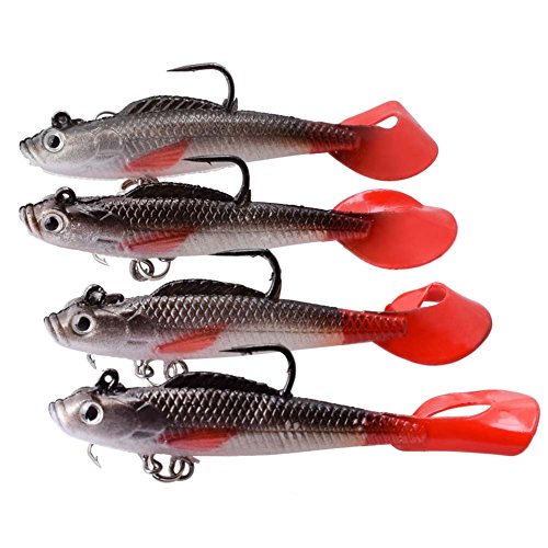 BOMSO Soft Lure Series Red & Single Tail 4-teiliges Soft Bleifisch-Set - Beste Wahl für Angelköder, Köder, Angelset für Süßwasserforellen, Barsch, Lachs, inklusive lebhaften Spinnköder Cover