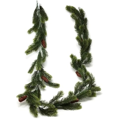 Artificial Green Pine Needle & Cone Garland x 165cm - Foliage Hanging Greenery Cover