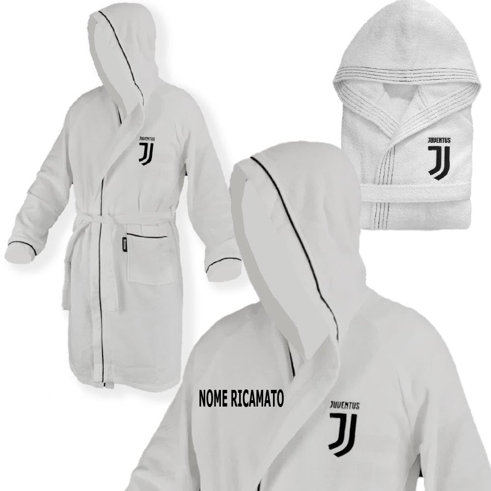 hermet Accappatoio Juve con Cappuccio | Accappatoi Calcio Juventus FC | Personalizzabile con Nome Ricamato PS 09653-B