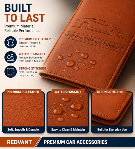 Image of Car Document Holder with Magnetic Closure, PU Leather Vehicle Registration & Insurance Organizer, RC Book, Driving Licence & Card Storage Folder for Car Bike Truck (Multicolor, Pack of 1)
