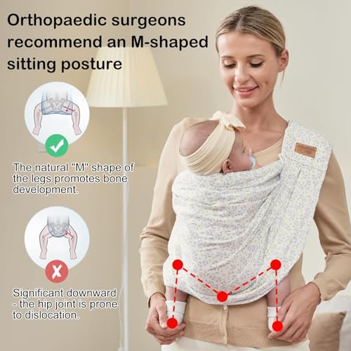 Baby Sling Carrier Newborn, Adjustable Easy Wearing Baby Nursing Warp Sling, New Mom Dad Soft Cotton Baby Front Holder Carrier for Infant Toddler Life Travel Essential Gifts (Yellow Flower) - Image 5