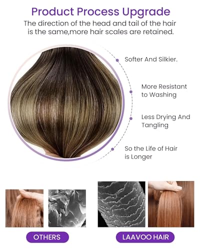 Image of LaaVoo Balayage Hair Extensions Tape in Real Human Hair Tape in Hair Extensions Brown to Caramel Blonde with Dark Brown Tapes on Extensions Invisible Hair 20 Inch 40pcs 100g
