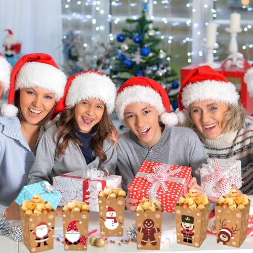 Image of Weekgrat 90 Pcs 9 Styles Christmas Santa Claus Popcorn Boxes Cardboard Popcorn Bags Snack Boxes Spooky Treat Bags for Candy Biscuits Party Favors