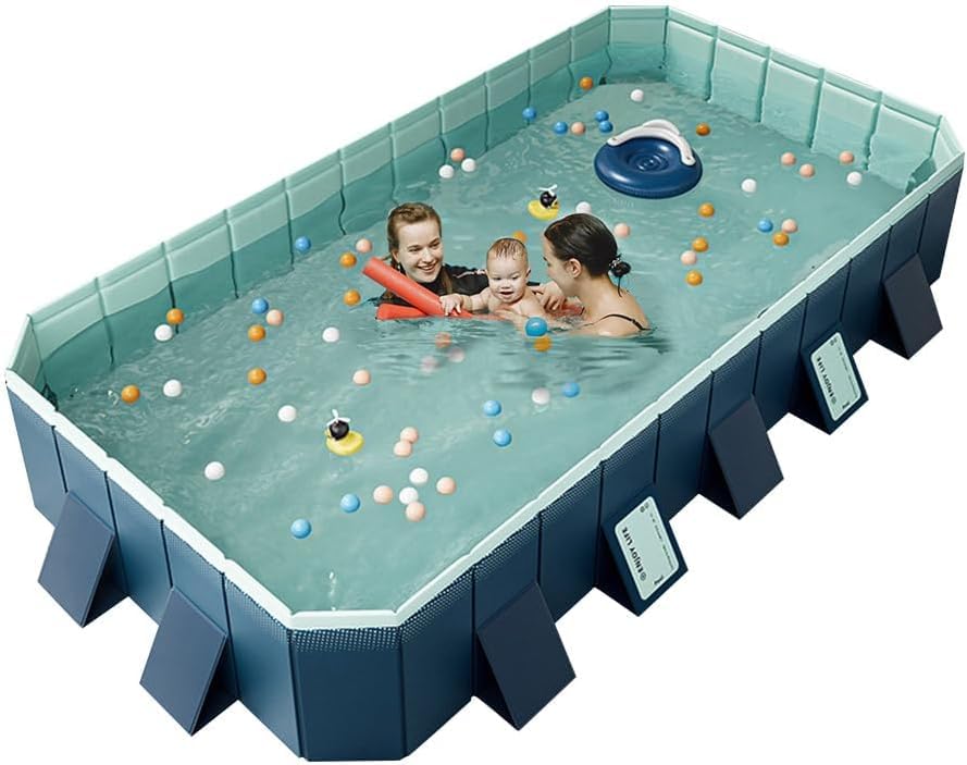 13FT Large Foldable Pool, Non Inflatable Pool, Easy Set Family Swimming Pools for Kids, Adults and Pets, Plastic Kiddie Pool - for Indoor and Outdoor, Dog Pool, Collapsible Pool, Snapset Pool