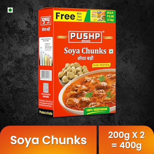 Image of Pushp Brand SOYA Chunks High Protein and Pure Vegetarian, SOYA Wadi (200gm) (Pack of 2)