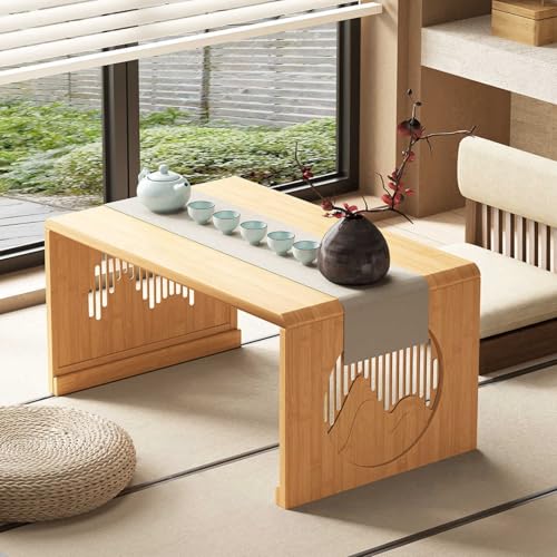 Jinchuan ローテーブル 折りたたみ 竹製 センターテーブル ミニテーブル コンパクト 省スペース収納 組み立て不要 一人暮らし 和室 洋室(山水ナチュラル・丈100cm×幅48cm×高さ30cm)