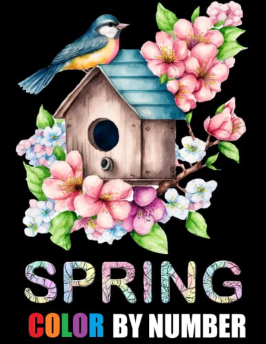 Coloriage par numéros adultes fleurs de printemps et oiseaux