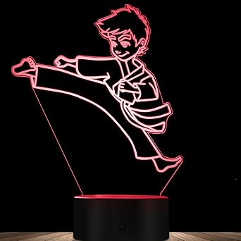 3D Karate Taekwondo Night Light Lamp Illusion 7 Color Changing Touch Switch Table Desk Decoration Lamps Gift with Acrylic Flat ABS Base USB Cable Toy