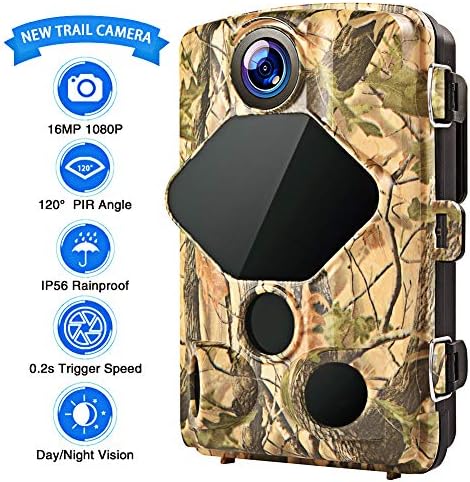 FUNSHION Trail Camera 16MP 1080P Trail Game Camera IP56 Waterproof Hunting Camera Night Vision up to 65ft with 2.4' LCD 49pcs IR LEDs 120°Wide Angle Lens for Home Security and Wildlife Monitoring