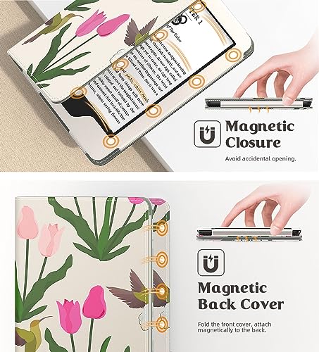 Image of MoKo Case Fits All-new 6 inch Kindle(11th Generation, 2024 /2022 Release) /Kindle(10th Gen,2019) /Kindle(8th Gen, 2016), Ultra Lightweight PU Shell Cover with Auto Wake /Sleep for Kindle 2024, Tulip