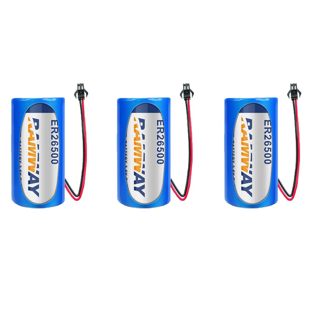MEELER 3 PCS C Size 3.6V 9000mAh Lithium Battery for ER26500 with SM Black Plug