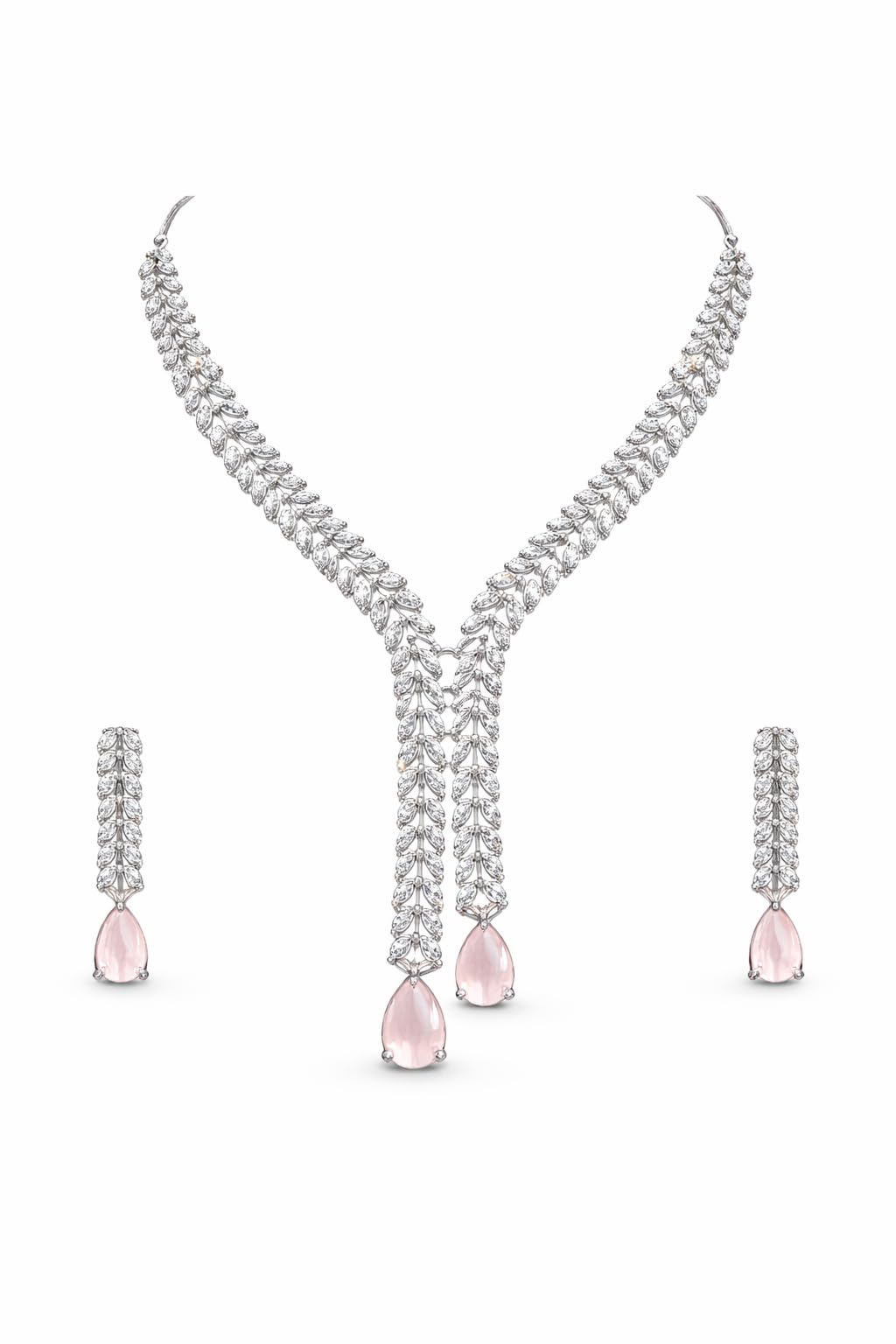 Luxury Necklace and Earrings Set for Women – Silver Plated Diamond-Style Bridal Jewellry Set – Elegant Wedding, statement necklace set, occasional Jewellery for girls, American Diamond Artificial Jewellery-image-35
