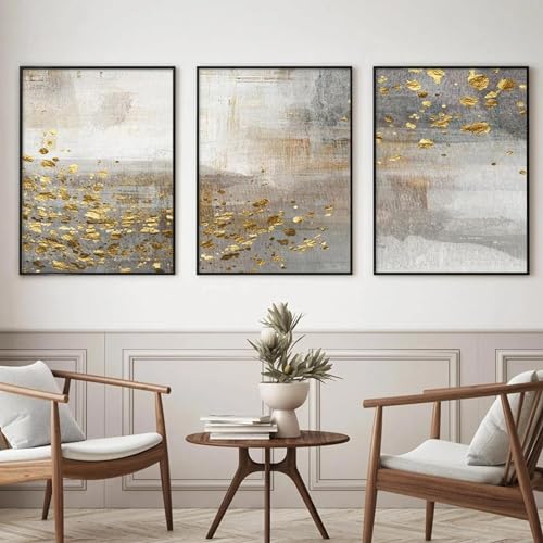 Peinture sur toile texturée or haut de gamme triptyque cadre interne