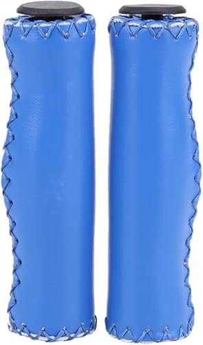 Barra de agarre de bicicleta con tapa de extremo, agarre de cuero sintético suave para bicicleta con costura cosida a mano, cómoda barra ergonómica