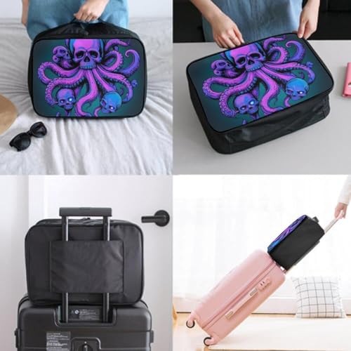 Luggage Lever To Hang Bags, Foldable Travel Storage Sports Gym Tote Bag, Carry On Tote Weekender Large Overnight Bag Octopus Skull Art2