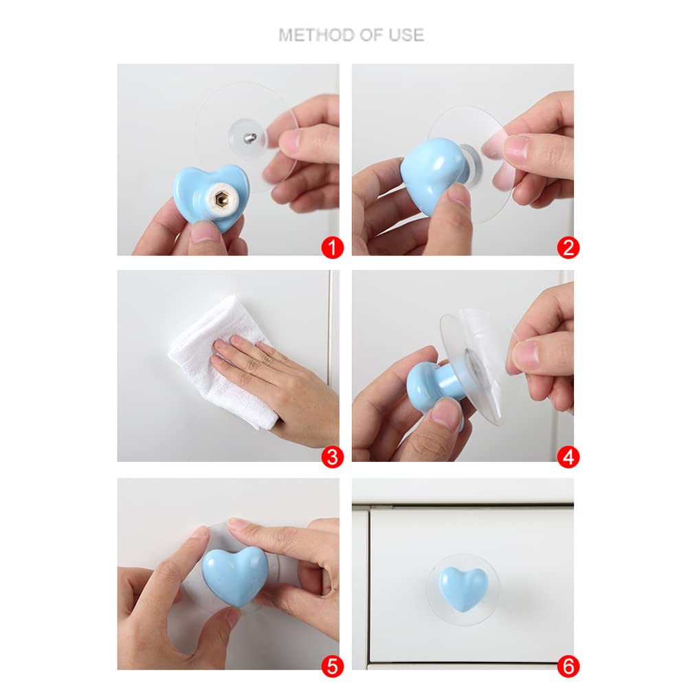 10 boutons de placard La Chambre des enfants Bouton en forme de coeur Sans coup de poing Auto-adhésif céramique Boutons de porte Poignée de tiroir garde-robe Décoratif Quincaillerie pour meubles