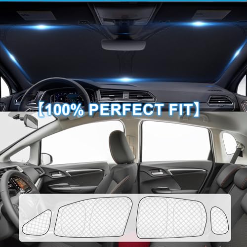 Image of KMF 10pcs Thicken Sun Shades for Honda Fit 2015-2020 Accessories, Windshield Sunshade Full Car Window Covers for Side Rear, UV Block and Protecting Privacy Blackout for Camping