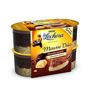 La Lechera Duo de Mousse Chocolate con Leche y Chocolate Blanco, 4 x 59g