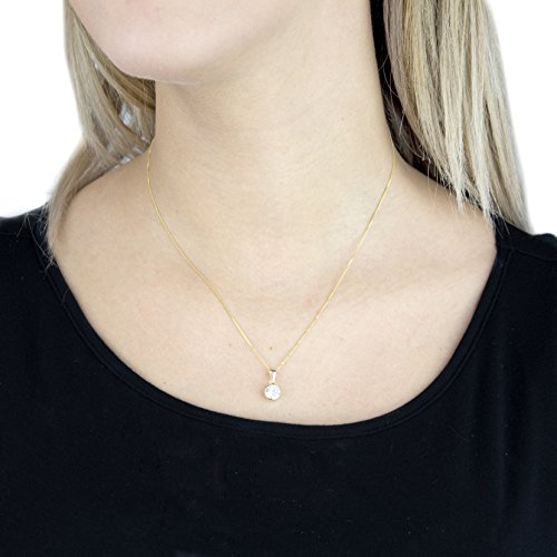 Carissima Gold Women's 9ct Gold 7mm Round Cubic Zirconia Pendant on 9ct Gold 0.7mm Diamond Cut Curb Chain Necklace