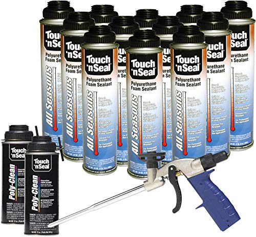 Touch N Seal All Seasons Polyurethane Gun Foam Spray Sealant Kit - 12/24oz Cans (1 Case), 2/12oz Cans Zero FOC Polyurethane Foam Cleaner, and 1 - Reusable Applicator Gun Touch N Seal All Seasons Polyurethane Gun Foam Spray Sealant Kit - 12/24oz Cans (1 Case), 2/12oz Cans Zero FOC Polyurethane Foam Cleaner, and 1 - Reusable Applicator Gun