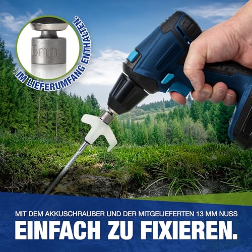 NTG Zelthering mit Gewinde 30 Stück, Adapter für Akkuschrauber, auch für Steinboden leuchten im dunklen |Rostschutz durch verzinkung Hering Zeltanker Sturmhering Erdnägel | Set MIT Koffer