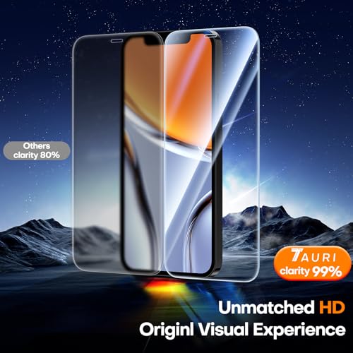Image of TAURI 3 Pack for iPhone 12 /12 Pro Screen Protector 6.1 inch with Auto-Installation Tool, Tempered Glass, Scratch-Resistant, [Military Grade Protection] Film
