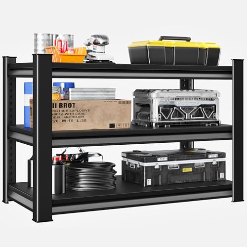SDXYSTCE Estantería de garaje de 3 niveles resistente, 40 pulgadas de ancho x 16 pulgadas de profundidad x 36 pulgadas de alto, estantes de almacenamiento ajustables de capacidad de peso de 1500