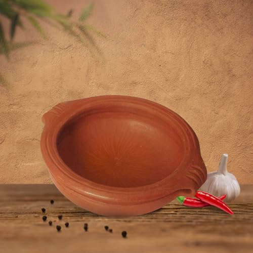 Image of Kichera Deep Burned Clay Pots for Cooking and Serving - Mud Pot Handcrafted Black Pottery Handi /Kadai Combo 1L, 2L & 2L | Pre-Seasoned Unglazed | Mitti Bartan for Rice, Biryani, Curry (RED, 5L)