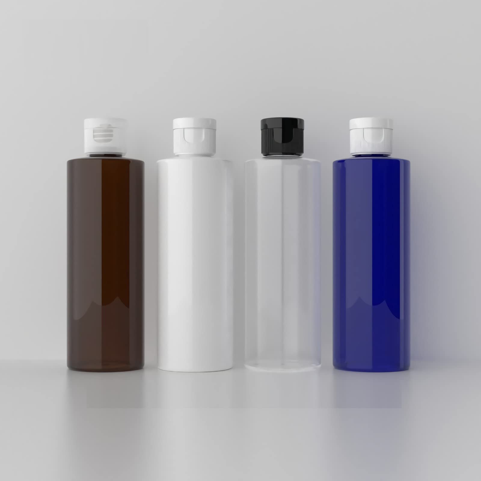 12 Pezzi 200 ml Trasparente Bottiglie di plastica PET con Tappo Flip Top Nero, Spalla Piatta Contenitori per Cosmetico, Bottiglie da Viaggio per Lozioni, Liquido, Olio