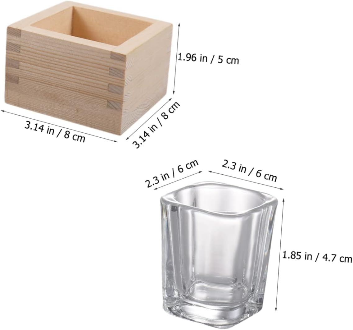 KICHOUSE Traditional Glass Sake Cup Set with Wooden Box, Microwave Safe