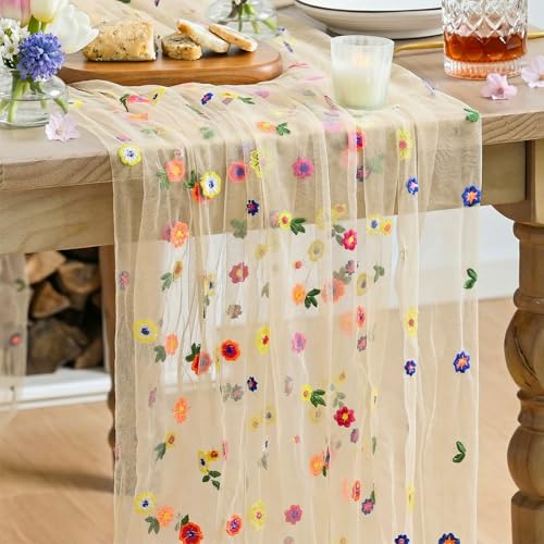 Artoid Mode Champagne Embroidery Daisy Gauze Table...