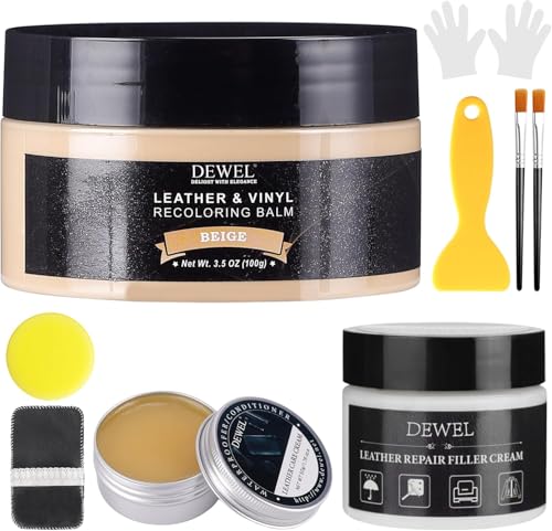 Beige Leather Recoloring Balm, With Leather Filler and beeswax, Leather Repair Kit for Furniture & car interior, Leather Color Restorer, Leather conditioner for Couches, furniture salve for leather