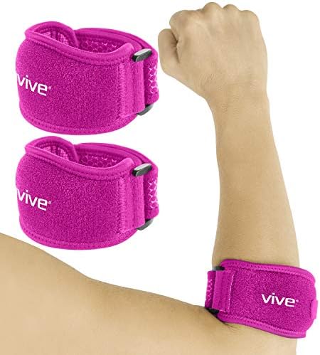 Vive Tennis Elbow Brace for Men & Women 2 Pack - Tendonitis Elbow Brace For Bursitis, Golfers Elbow, Medial Epicondylitis, Arthritis & Pain Relief - Arm Support Band, Adjustable Forearm Pain Relief
