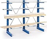 kragarmregale gebraucht Artikelnummer: 75006 KR AR IPE120 einseitig 2000 x 1300 x 600 RAL 5010 mit 4 Kragarmen je Ständer System leicht Achsmass 1330 mm