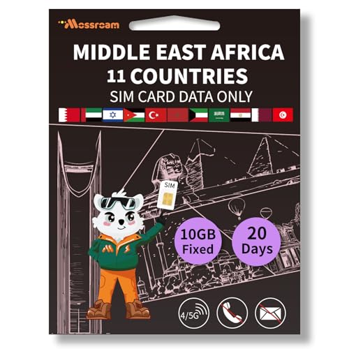 3-in-1 SIM Card for 9 Countries in the Middle East and Africa– Prepaid Data Plans | Fixed Data 10GB,20 Days | Unlimited 4/5G Speed Internet