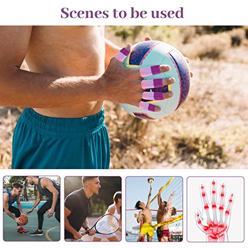 20Pcs Finger Sleeves Compression Protectors, No Sweat Finger Cots Protectors Thumb Brace For Arthritis Pain Swelling Sports Basketball Mallet Injuries Breathable Elastic Pain Relief (10 Rainbows + 10 Purples) #TOP6