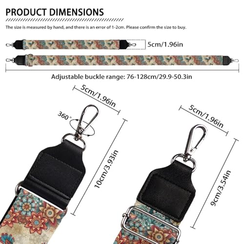 Image of Talayituse Boho Mandala Hummingbird Print Shoulder Strap Wide Purse Bag Strap Adjustable Replacement Belt Luggage Crossbody Shoulder Bag Strap for Women Girls