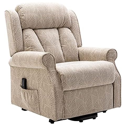 The Darwin - Dual Motor Riser Recliner Mobility Arm Chair in Cream Brushstroke Fabric Cover