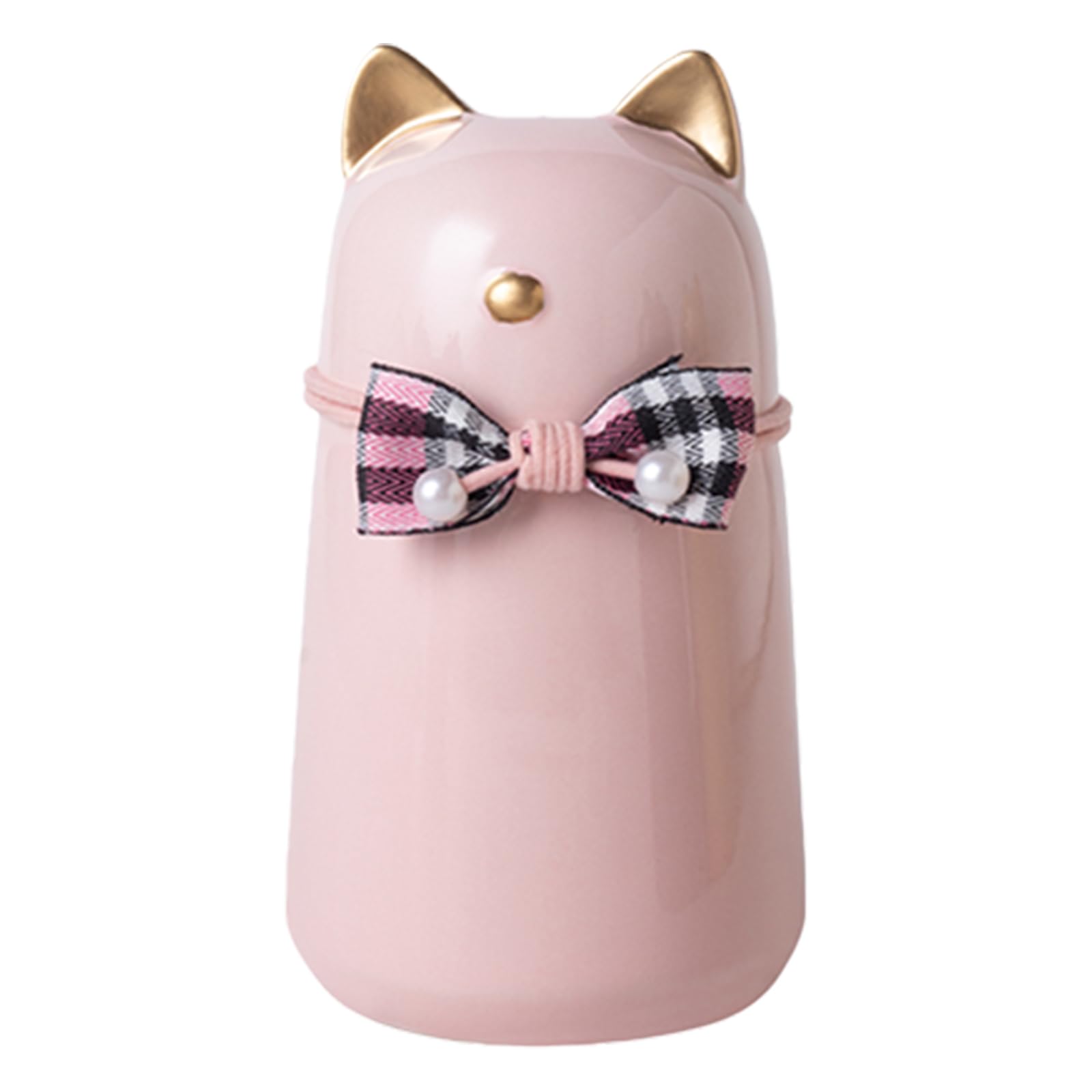 Duuclume Handcrafted Ceramic Cat Urn for Ashes,Bow Tie Cat Shaped Funeral Memorial Keepsake,Pet Urn for Indoor & Outdoor Use (Gold Pink)
