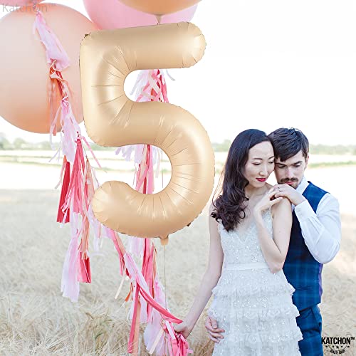 Image of KatchOn Caramel 5 Balloon Number 40 Inch, Nude 5th birthday decorations